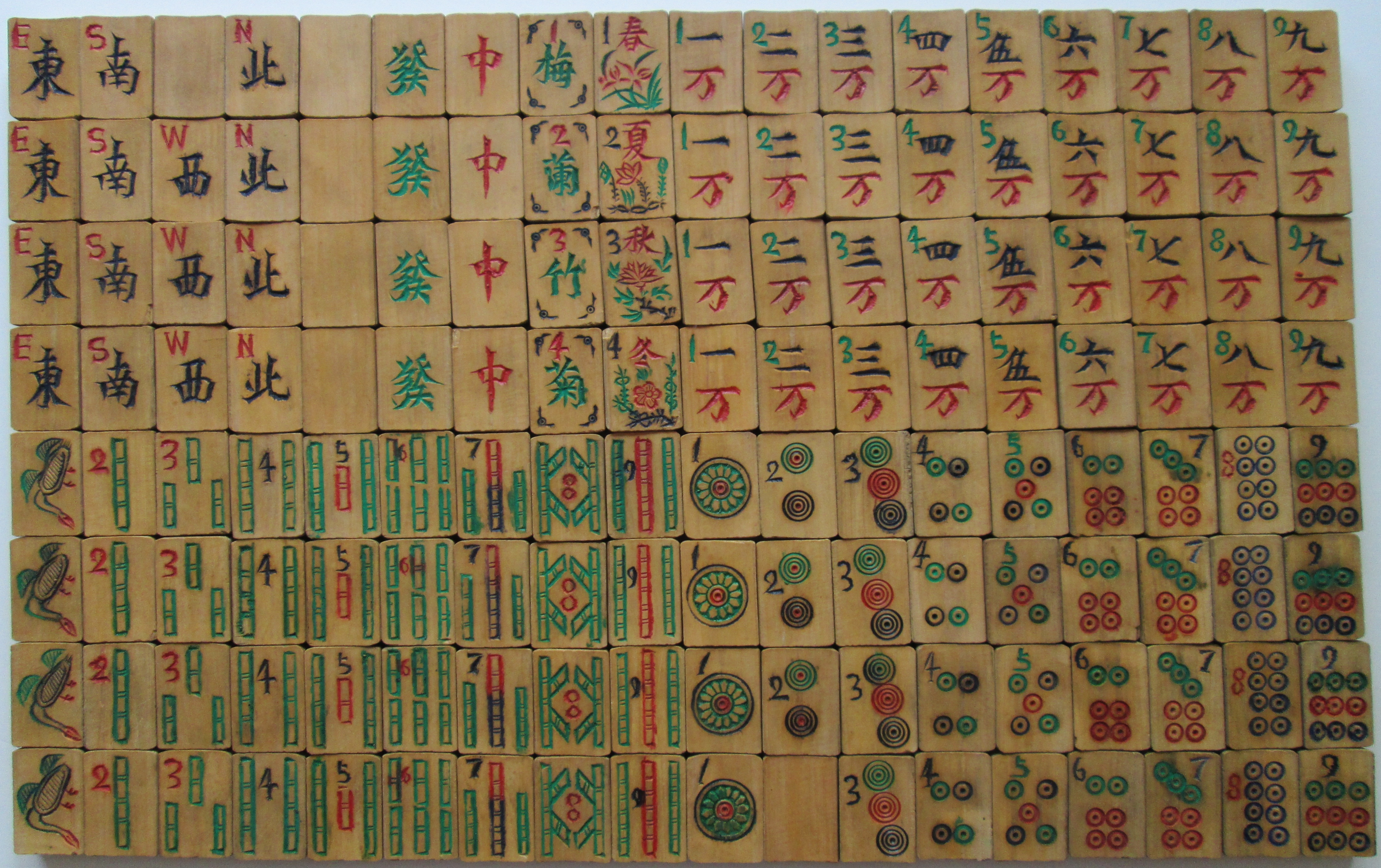 Vintage Chinese Bone & Bamboo Mahjong Set ~ Mahjongg Set Birds Flower More  Tiles