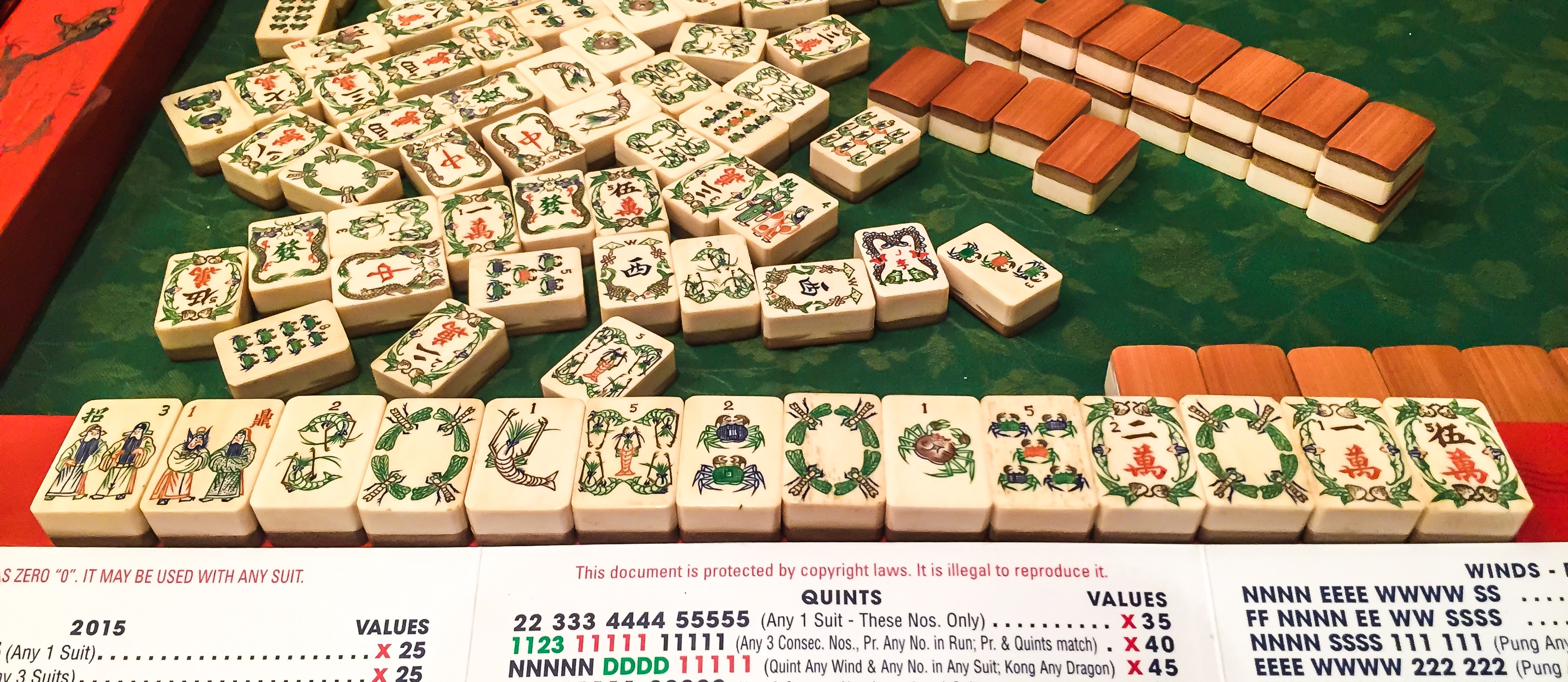 Vintage Antique Chinese Bone Bamboo Mahjong Set Mah Jongg -  Sweden
